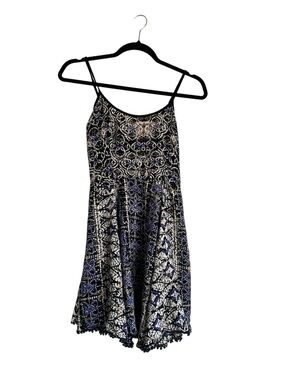 Angie Black and Blue Patterned Spaghetti-Strap Mini Dress